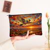 Fall Goldfinch Bird Makeup Bag, Holiday Patriotic Maple Cosmetic Travel Pouch for Women, Portable Small Canvas Zipper Organizer, Autumn Toiletry Bag 7x9 Inch view 2