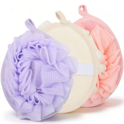 3PCS Bath Shower Pouf Sponge, Scrubber Loofah Sponge with Flower Bath Ball