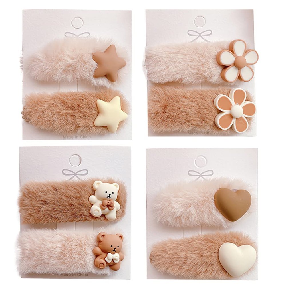 8 Pcs Snap Hair Clip Fluffy Cute Hair Barrette for Kids, Hair Accessory, Metal and Faux Fur, 5.5 cm 2.17 in