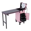 DNYSYSJ Rolling Manicure Table Foldable Nail Desk with 3 Drawers, Lockable Makeup Train Case with Mirror&Light, Cosmetic Trolley w/Built-in Speaker for Mobile Nail Techs Salon (Pink) view 1