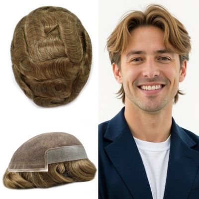LYRICAL HAIR French Lace Front Human Hair System for Men Poly Skin Toupee For Men Natural Hairline Breathable Lace Hair Piece (#17 Dark Ash Blonde-120% density, 6"X8")