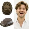 LYRICAL HAIR French Lace Front Human Hair System for Men Poly Skin Hair Toupee For Men Natural Hairline Breathable Lace Hair Piece #5 Meidum Light Brown-100% density, 7"X10" view 1