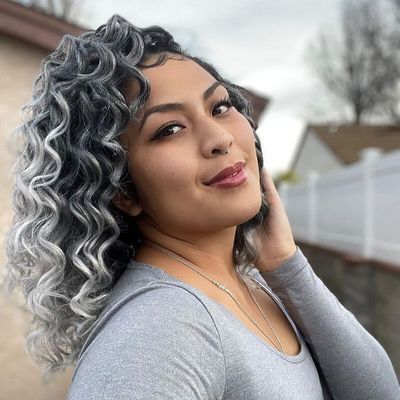ToyoTree Ocean Wave Crochet Hair - 14 Inch 8 Packs Ombre Gray Mid-Length Curly Deep Wave Crochet Hair, Synthetic Ocean Wave Braiding Hair Extensions (14 Inch,T-Gray-8P)