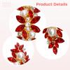 Red Rhinestone Floral Hair Clip, Pearl Barrette with Gold Tone Finish, Korean Style Ponytail Holder for Women and Girls, 3 x 1.1 x 0.9 in view 3