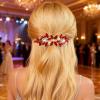 Red Rhinestone Floral Hair Clip, Pearl Barrette with Gold Tone Finish, Korean Style Ponytail Holder for Women and Girls, 3 x 1.1 x 0.9 in view 4