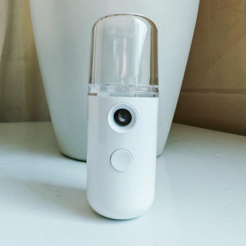 Nano Mister for Facial Steaming, Handheld Cool Mist Skin Hydrator with USB Charging, White Plastic Personal Humidifier for Face Moisturizing and Beauty Care