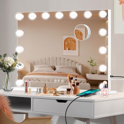 Moonee Vanity Mirror with Lights, Hollywood Lighted Makeup Mirror with 27 Dimmable Bulbs and 10X Magnification, 3 Colors Modes, Light Up Mirror, Gifts for Women, Girls,Dorm Room Essentials52" x 30"