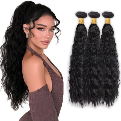 #1B Human Hair Bundles Long Wave Bundles 18 20 22 Inch Unprocessed Brazilian Virgin Hair Weave 3 Bundles Natural Black Long Wave Bundles Human Hair Extensions 50 Grams Per Bundle For Woman