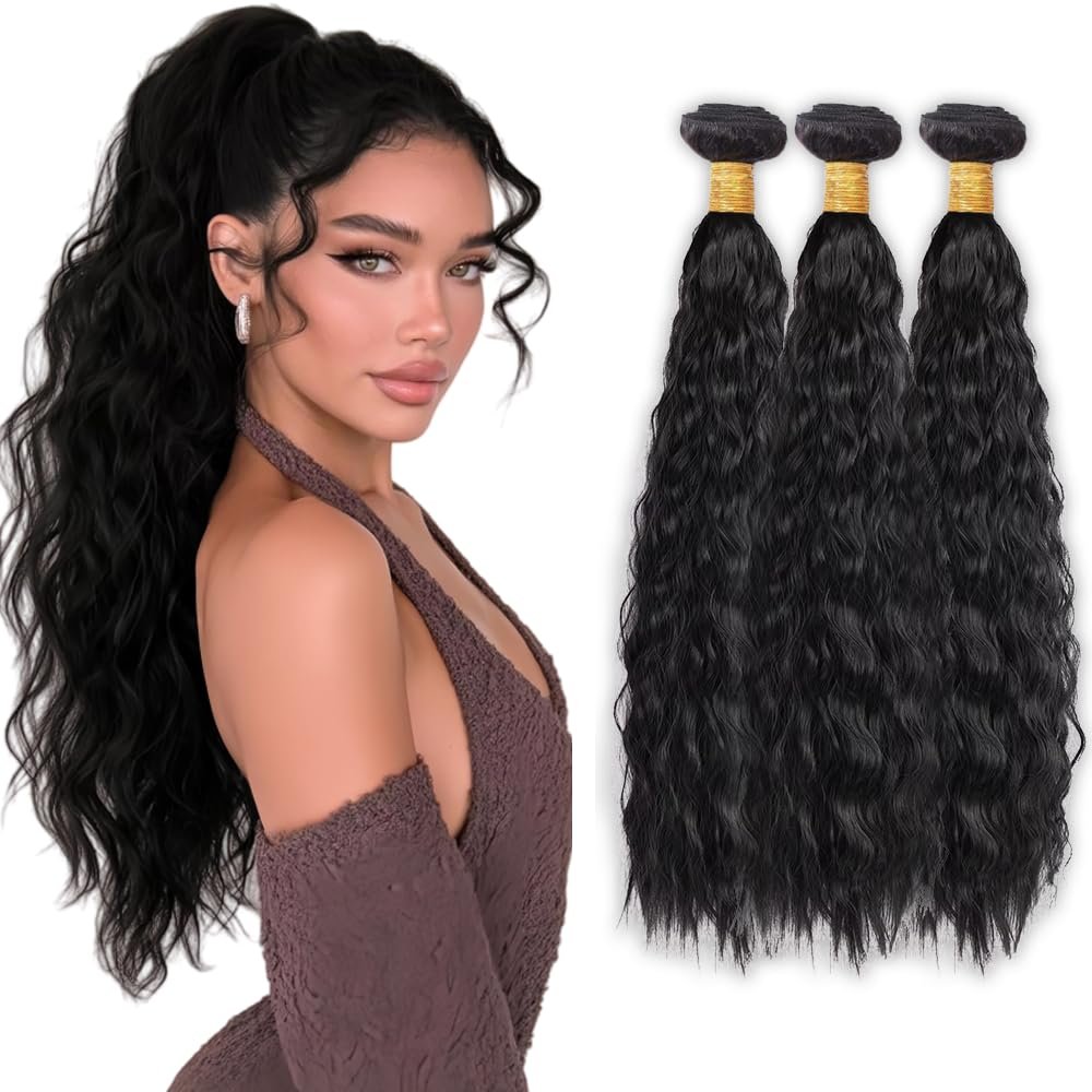 #1B Human Hair Bundles Long Wave Bundles 18 20 22 Inch Unprocessed Brazilian Virgin Hair Weave 3 Bundles Natural Black Long Wave Bundles Human Hair Extensions 50 Grams Per Bundle For Woman