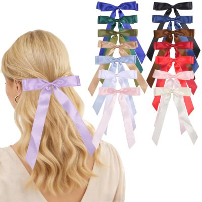 15 Pcs Ballet Style Hair Bows, Multicolor Satin Ribbon Hair Clips with Long Tails, Cute Barrettes for Women, Daily Outfits and Dance Performances