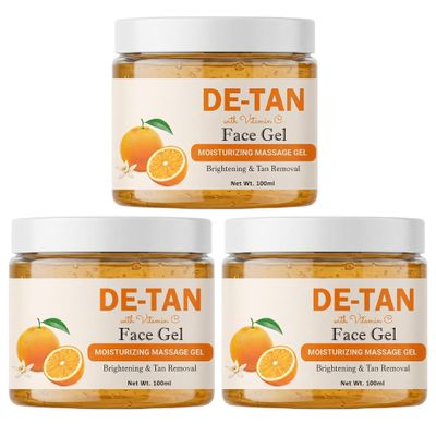 Chitaaksh De-Tan Face Gel with Vitamin C - Moisturizing Massage Gel for Brightening & Sun Tan Removal - Radiant Glowing Skin (Pack Of 3)
