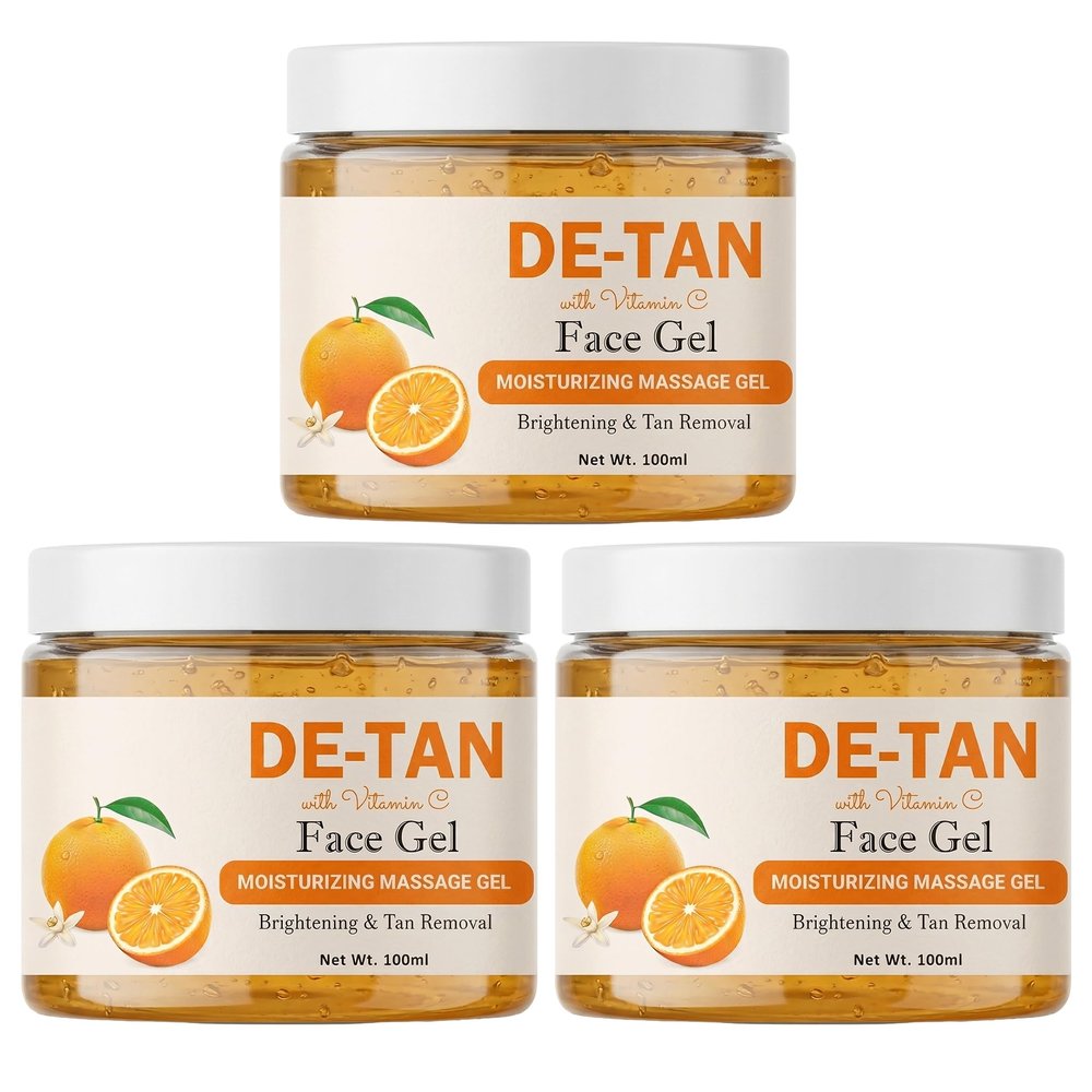 Chitaaksh De-Tan Face Gel with Vitamin C - Moisturizing Massage Gel for Brightening & Sun Tan Removal - Radiant Glowing Skin (Pack Of 3)