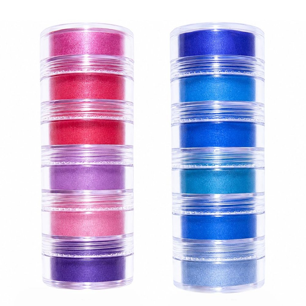 JANCHUN Shimmer Powder Eyeshadow Set, 12 Shades, Pink, Purple, Blue, Teal, Stackable Containers