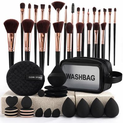 47 Pcs Black Makeup Brush Set With Makeup Bag Professional Makeup Tools Kit With Foundation Powder Concealer Eyeshadow Blush Brushes Makeup Sponge And Powder Puff For Daily Use And Travel