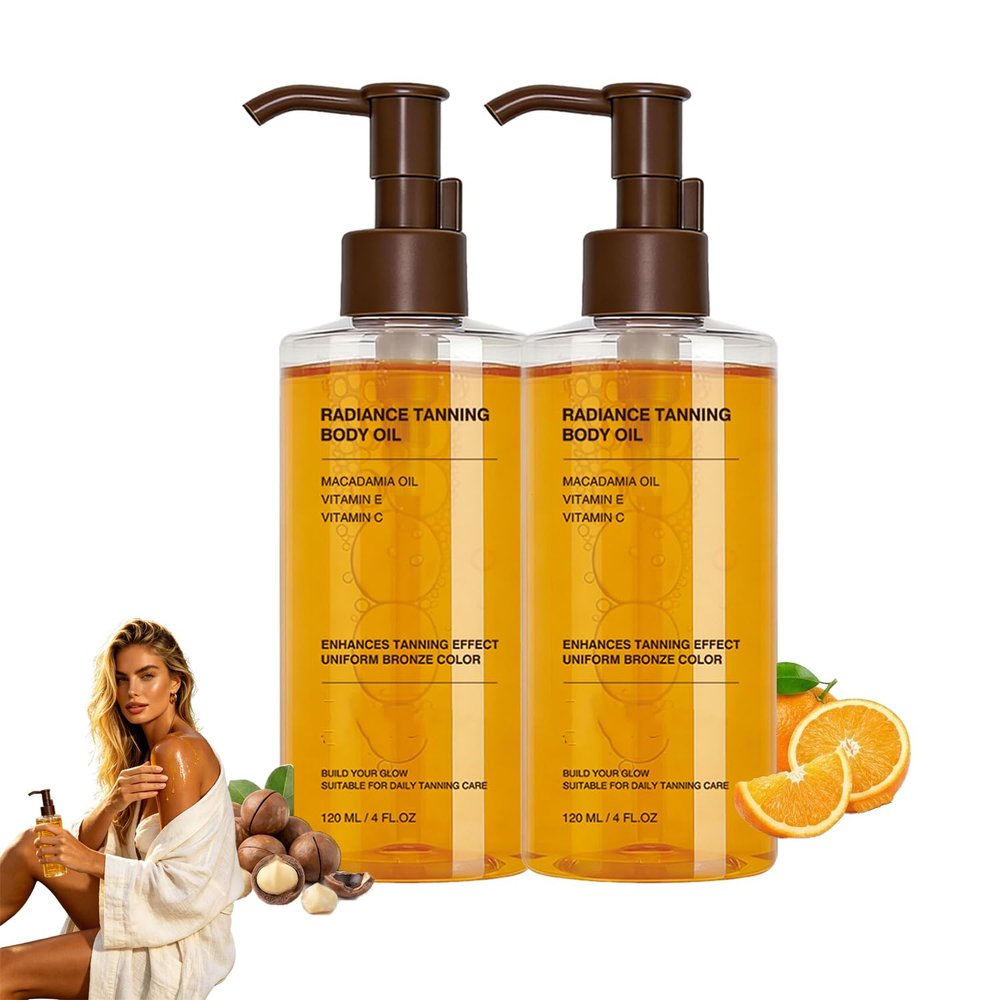 Shimmer Bronzing Hydrating Body Oil with Macadamia, Radiance Tanning Body Oil Hydrating Glow for Smooth Skin, Ideal for Beach, Pool & Vacation Daily (4 fl oz) (2Pcs)