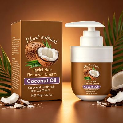 Gentle Coconut Oil Formula Hair Removal Cream,100g/3.53 OZ Plant Extract Facial Hair Removal Cream with Coconut Oil for Effective Hair Removal,Suitable for All Skin Types (B-1PCS)