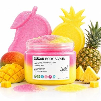 Mango Pineapple Sugar Body Scrub | Exfoliating, Detanning, Brightening & Hydrating Scrub for Soft Smooth Glowing Skin | Shea, Kokum & Mango Butters | 400g