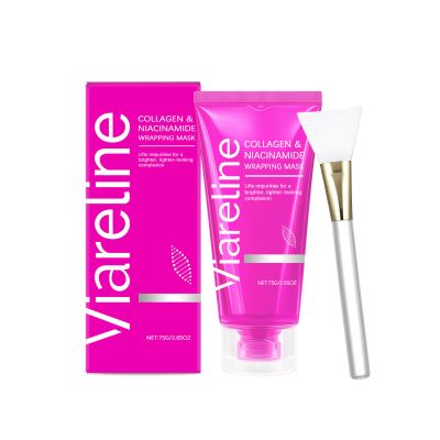 Viareline Collagen & Niacinamide Wrapping Peel-Off Face Mask, Pore Minimizing, Brightening, Long-Lasting Hydration, with Applicator Brush, 2.65 oz