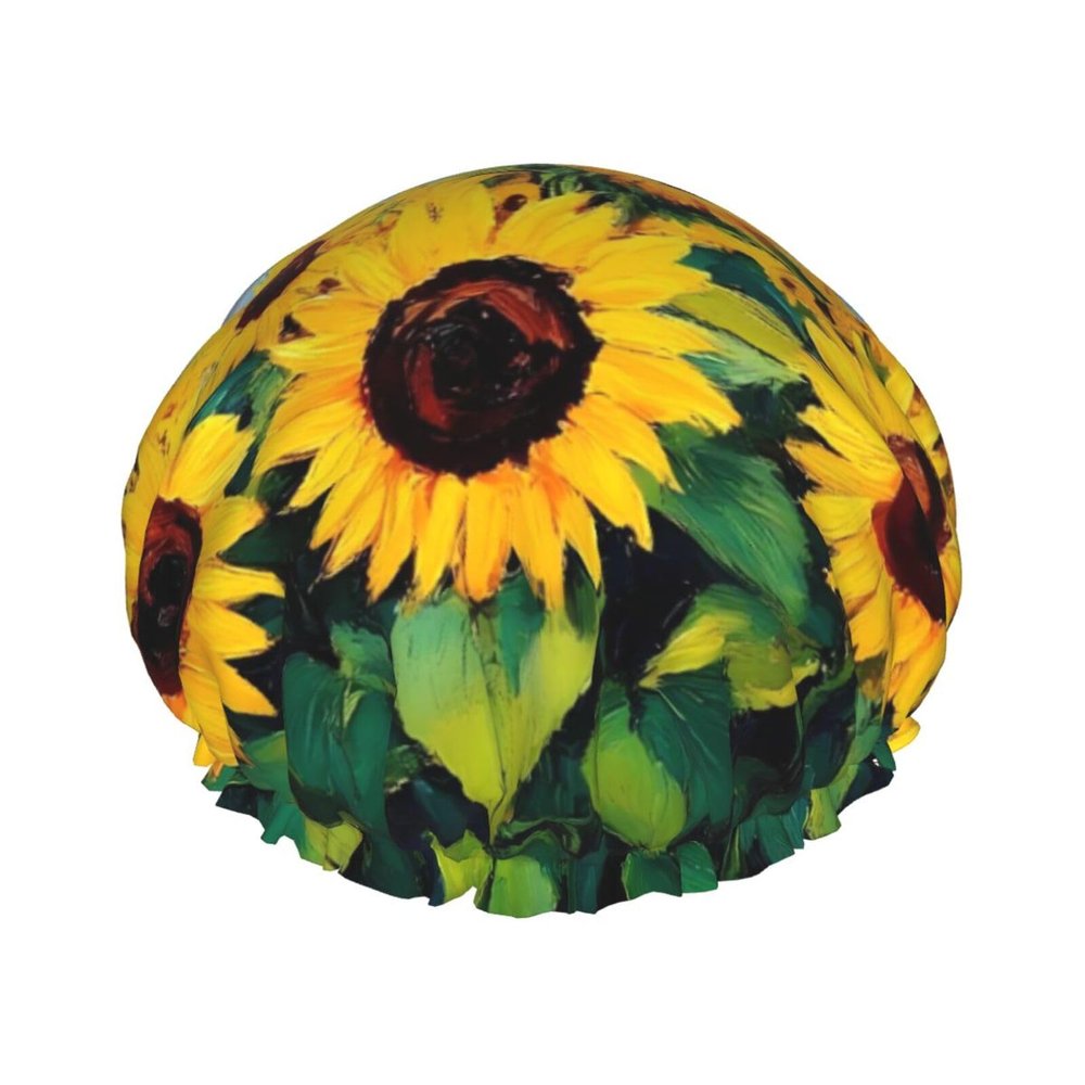 Moxquju Landscape With Sunflowers For Elastic Women'S Shower Cap, Reusable Waterproof Bathing Cap