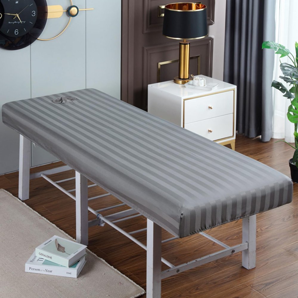 Massage Bed Sheet Massage Table Sheets with Face Hole,Washable Protective Cover Elastic Massage Fitted Sheet Beauty Salon Spa Bed Cover Gray 75x190cm/2.4x6.2ft