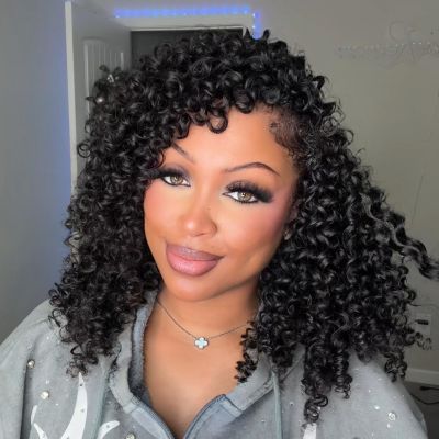 ToyoTress Burmese Curly Crochet Human Hair - Miracle Knots Feather Crochet Human Hair For Black Women Braiding Hair Extensions (10 Inch-1B-Natural Black, 1P-50G)