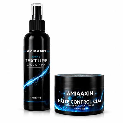 AMIAAXIN Hair Clay & Sea Salt Spray Kit for Men Strong Hold Matte Clay with Texturizing Sea Salt Spray Adds Volume,Thickness & Natural Texture, Professional Barber Styling Set