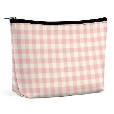 UXDVXGS Powder Pink Gingham Multi-purpose Cosmetic Bag with Zipper Purse Organizer for Travel, Daily Use
