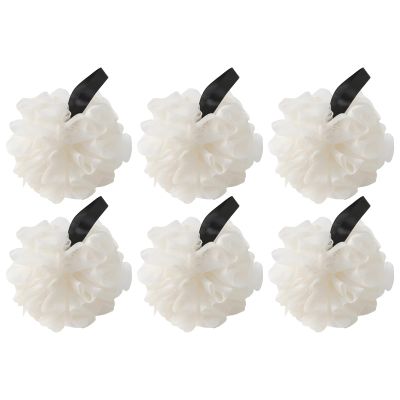 6 Pcs Bath Sponges for Shower, Large Size Body Cleansing Loofah, PE Material Gentle Body Ball with Ribbon, Beige Showering Sponge for Men, Women, and Little One