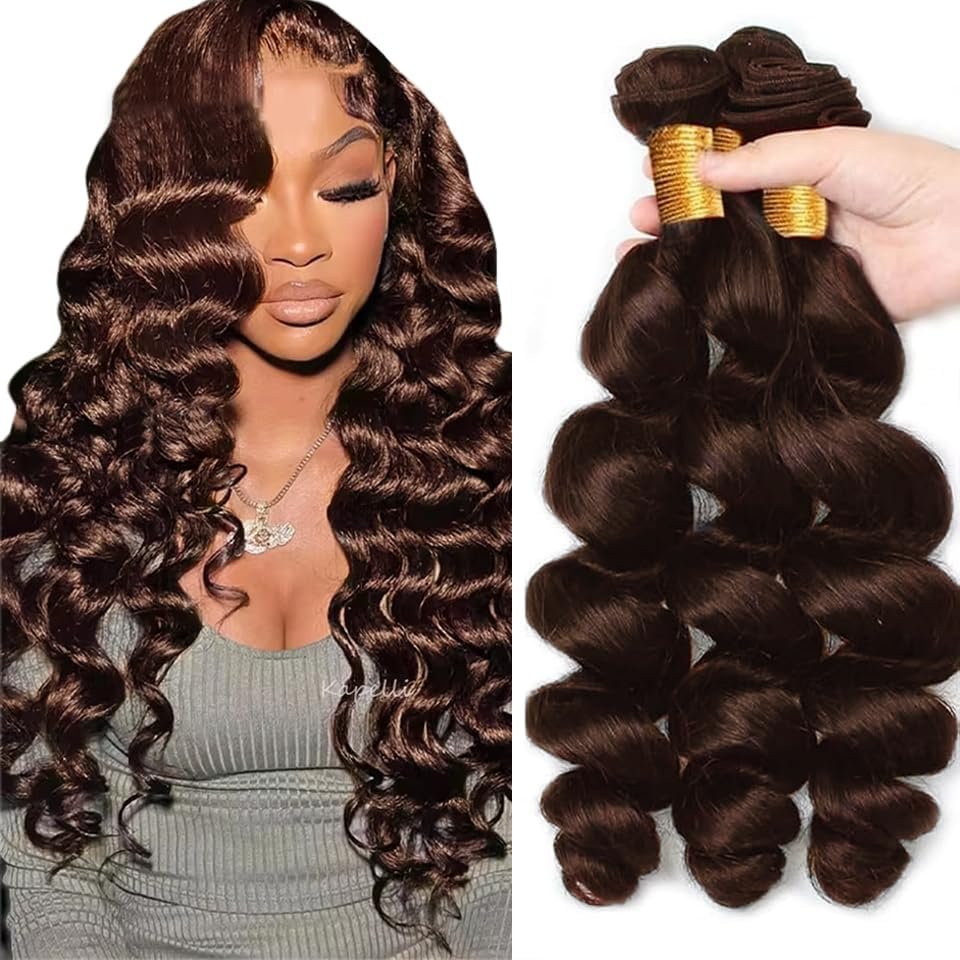 #4 Brown Bundles Human Hair Loose Deep Wave Bundles Human Hair 30 32 34 Inch Unprocessed Brazilian Virgin Hair Dark Brown Loose Wave Bundle Human Hair Extensions 3 Bundle 150 Gram