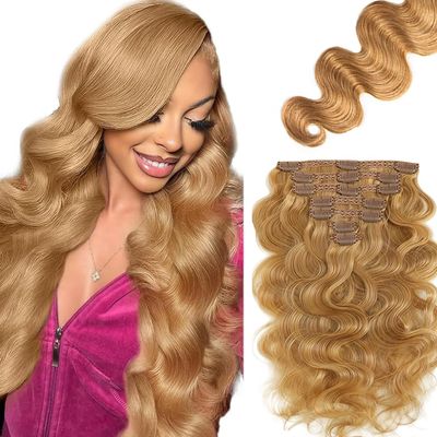 #27 Blonde Clip in Hair Extensions Human Hair,Honey Blonde Body Wave Remy Hair Extensions Clip ins for Women, 22 Inch 120g 7Pcs, Color #27 Human Hair Extension