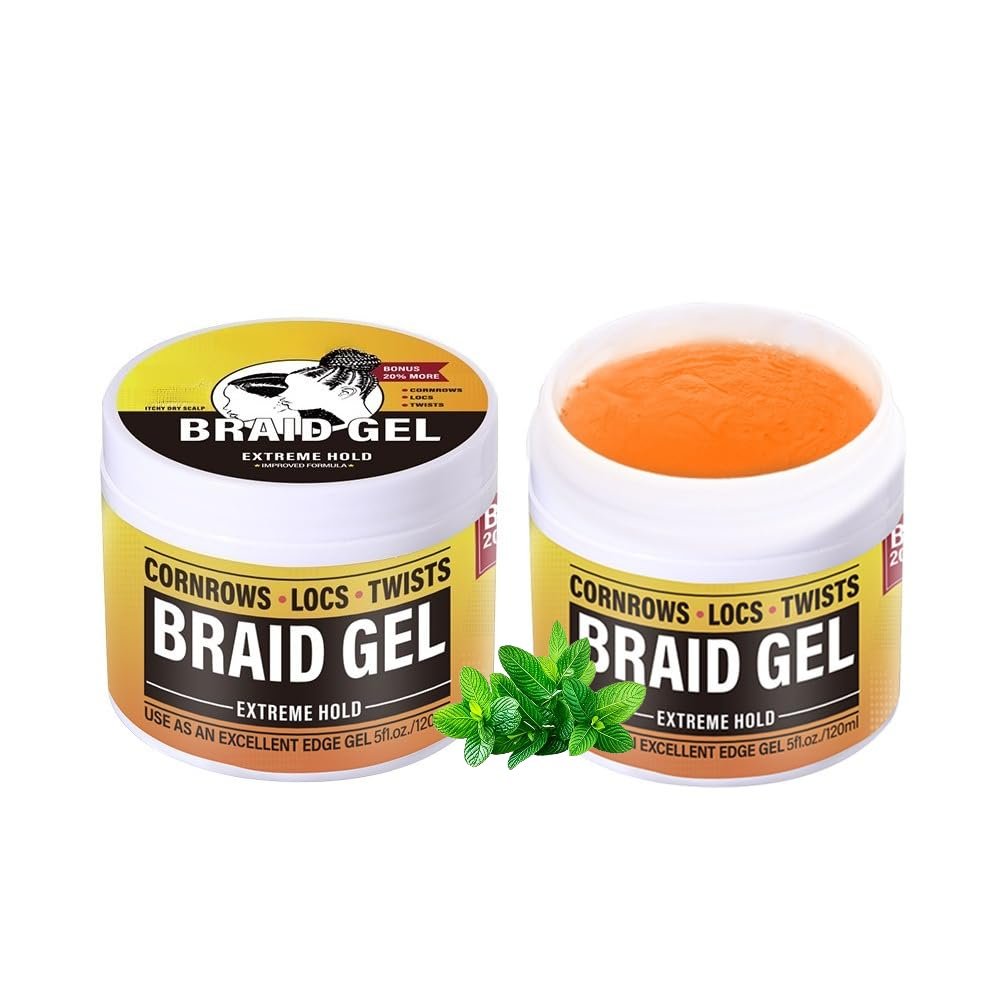 Braid Gel Extreme Hold For Cornrows Locs Twists Edge Fixing Styling Hair Wax Non Sticky Anti Static With Olive Oil Beeswax For Natural Shine Smooth Texture 120ml (1pcs)