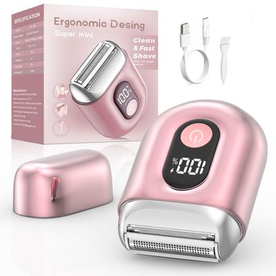 Cordless Electric Shaver for Women: Mini Electric Razors with LED Display - Rechargeable Bikini Trimmer - IPX7 Waterproof Wet Dry Face Razor for Body Pubic Leg (Bright Pink)