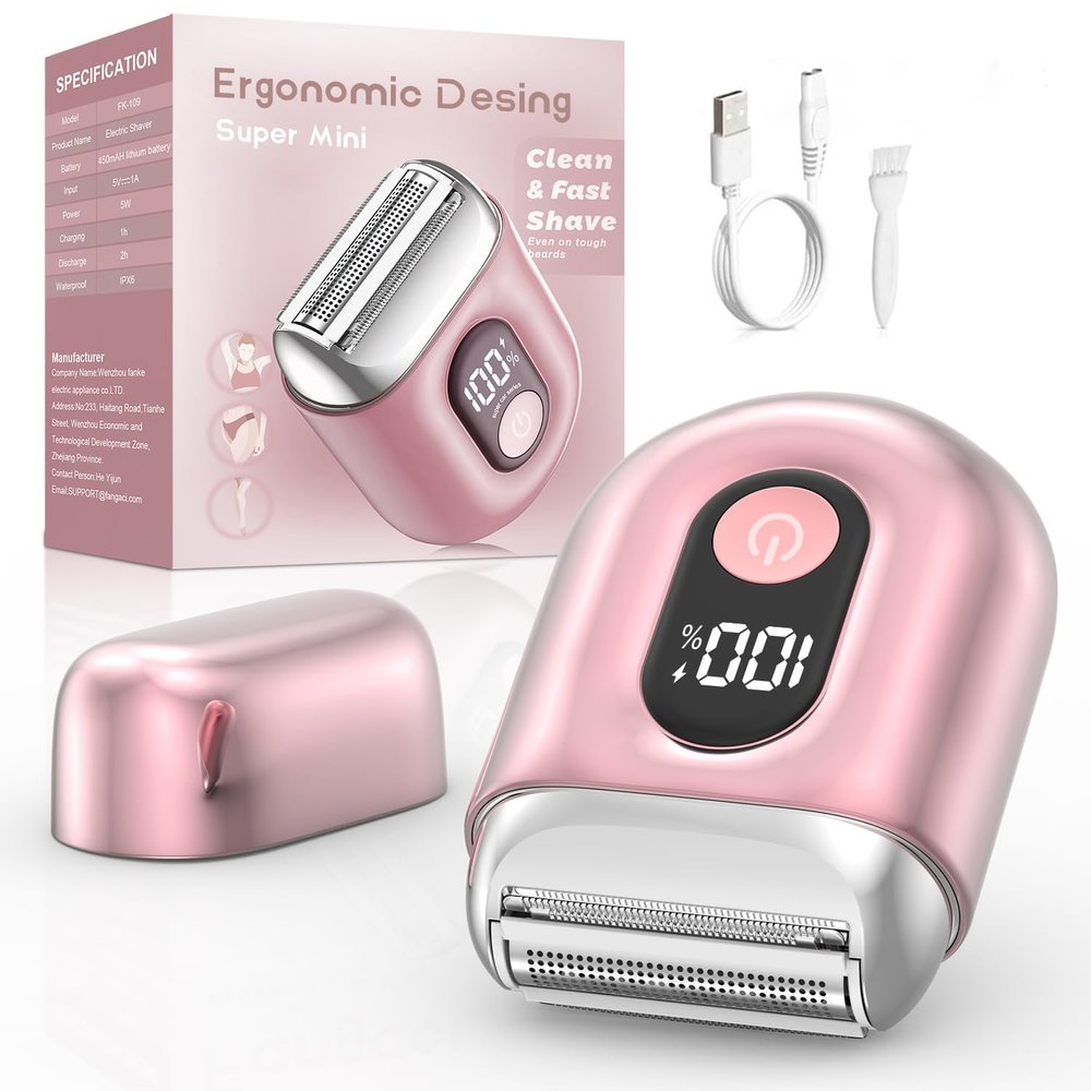 Cordless Electric Shaver for Women: Mini Electric Razors with LED Display - Rechargeable Bikini Trimmer - IPX7 Waterproof Wet Dry Face Razor for Body Pubic Leg (Bright Pink)