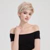 Nuxovin Short Beige Blonde Pixie Cut Human Hair Wigs with Bangs Glueless Lightweight Natural Real Hair Wigs for Women Daily Wear Halloween Cosplay (Beige Blonde,10inch) view 2