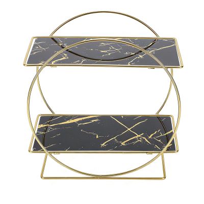 DIRBAK Bathroom Counter Organizer, 2 Tier Iron Corner Vanity Tray for Perfume, Makeup, Skincare, Cosmetics Toiletries, Countertop Storage Shelf for Bedroom, Kitchen (Black)