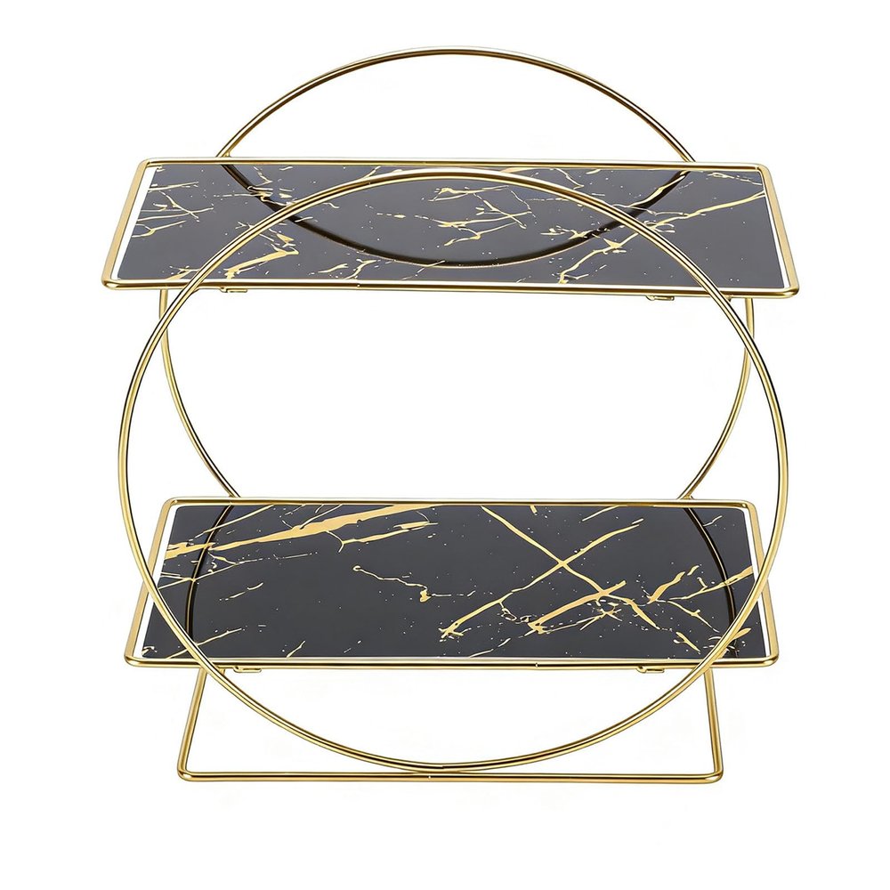 DIRBAK Bathroom Counter Organizer, 2 Tier Iron Corner Vanity Tray for Perfume, Makeup, Skincare, Cosmetics Toiletries, Countertop Storage Shelf for Bedroom, Kitchen (Black)