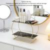 DIRBAK Bathroom Counter Organizer, 2 Tier Iron Corner Vanity Tray for Perfume, Makeup, Skincare, Cosmetics Toiletries, Countertop Storage Shelf for Bedroom, Kitchen (Black) view 2