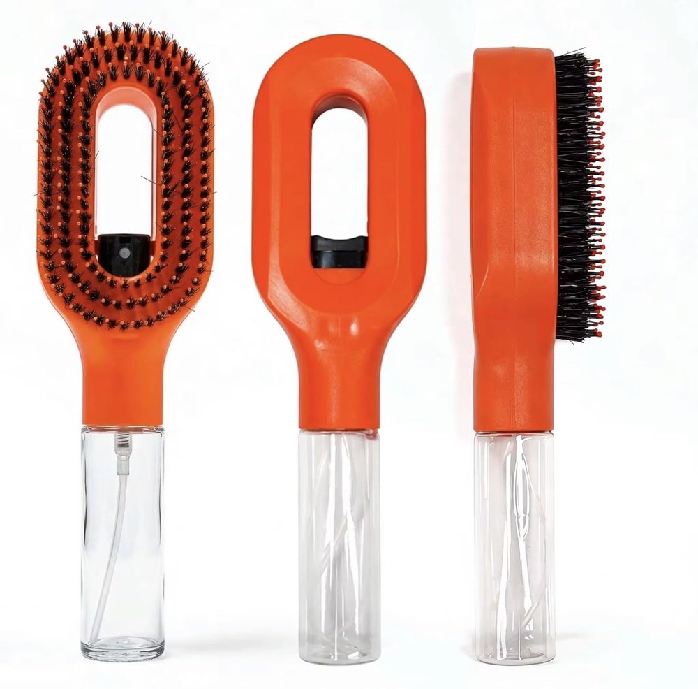 2-in-1 Detangler Hair Brush, With Built-In Mister Spray, Wet & Dry Detangling Brush for Curly, Wavy & Straight Hair | No-Tangle Anti-Frizz Hair Care Brush,Water Reservoir 50ml (ORANGE)