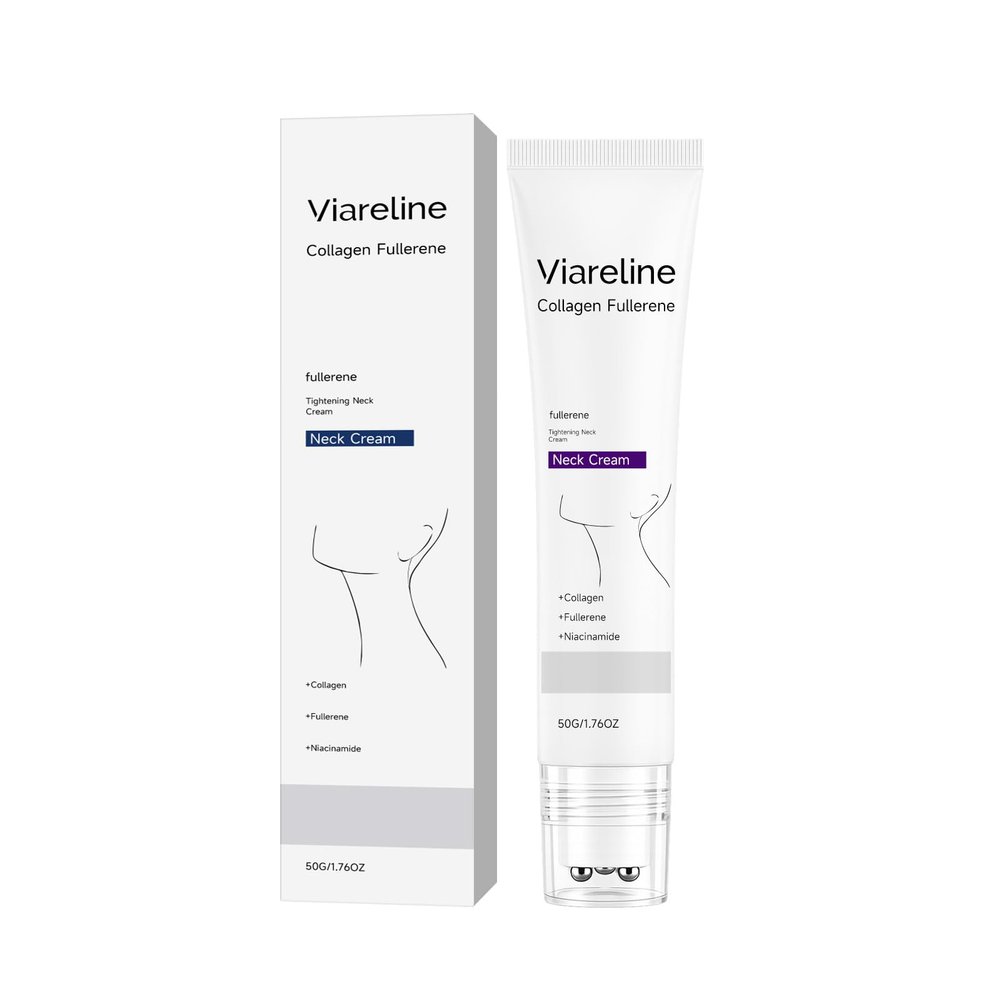 Viareline Collagen Fullerene Tightening Neck Cream with Niacinamide, Rollerball Applicator, 1.76 oz
