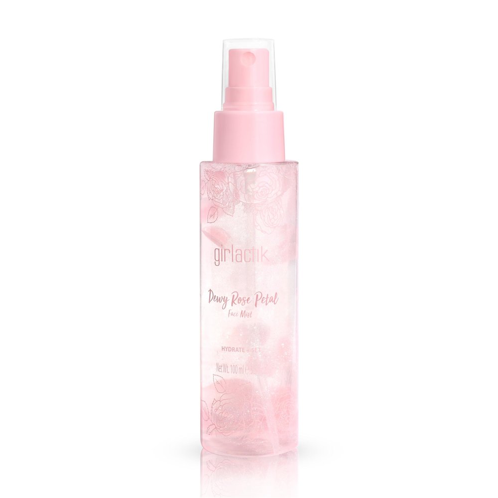 Girlactik Rose Petal Dewy Face Mist Hydrating Facial Spray with Rosewater, Sodium Hyaluronate & Pink Pearl Extract Makeup Setting Spray for Dewy Glowing Skin (100 ml / 3.3 Fl oz)