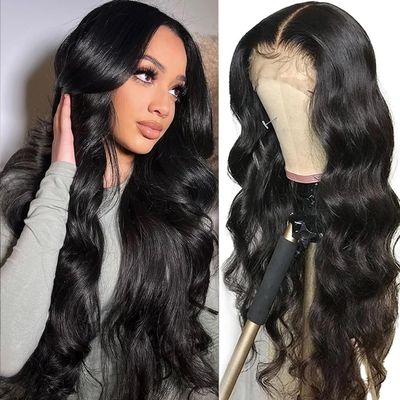 MsBertha 16 Inch Body Wave Human Hair Wig 13x6 Lace Front Wigs Human Hair Pre Plucked 200 Density HD Transparent Lace Frontal Wigs for Women Glueless Wigs Virgin Black Human Hair with Baby Hair