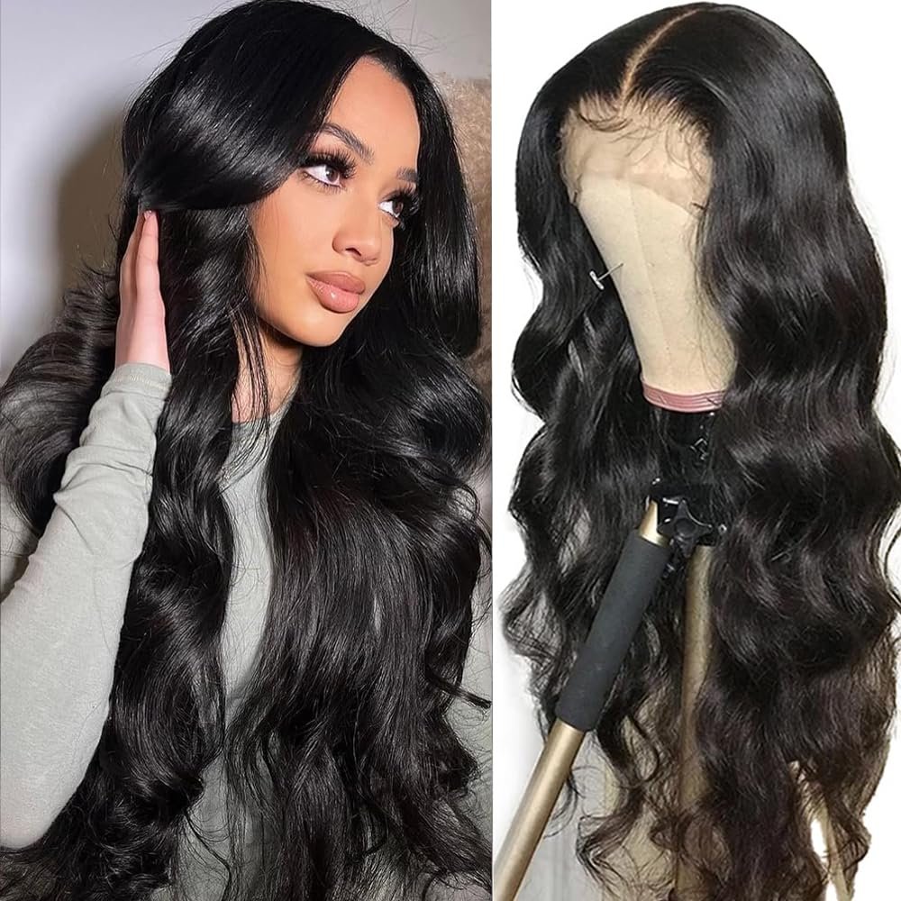 MsBertha 16 Inch Body Wave Human Hair Wig 13x6 Lace Front Wigs Human Hair Pre Plucked 200 Density HD Transparent Lace Frontal Wigs for Women Glueless Wigs Virgin Black Human Hair with Baby Hair