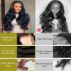 MsBertha 16 Inch Body Wave Human Hair Wig 13x6 Lace Front Wigs Human Hair Pre Plucked 200 Density HD Transparent Lace Frontal Wigs for Women Glueless Wigs Virgin Black Human Hair with Baby Hair view 3