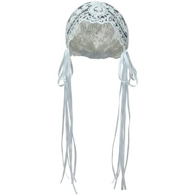 Pkhoxw French Lace Turban Hat - Vintage Bridal Headpiece with Bow, Wedding Chapel Cap, Floral Net Fascinator for Bride
