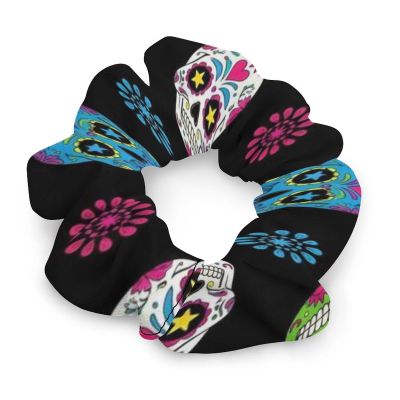 Womens Scrunchies Halloween Mexican Sugar Skull Spiral Hair Ties for Women Ponytail, No Damage Ponytail Holder Coil Hair Accessories