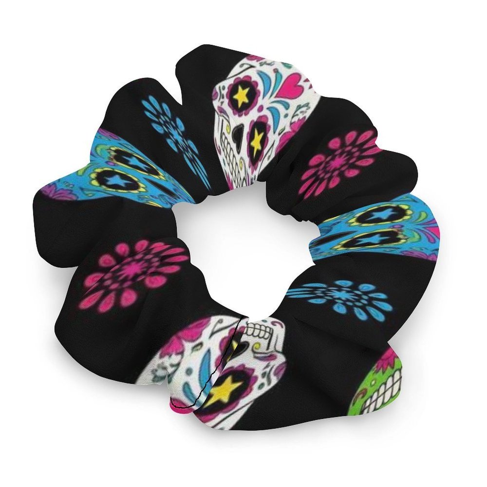 Womens Scrunchies Halloween Mexican Sugar Skull Spiral Hair Ties for Women Ponytail, No Damage Ponytail Holder Coil Hair Accessories