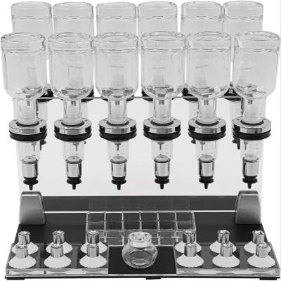 12 Bottle Manual Perfume Dispenser Station with Glass Pump Tester Rack - 200ml Liquid Filling Machine Transfer Kit for Retail Stores & Bars
