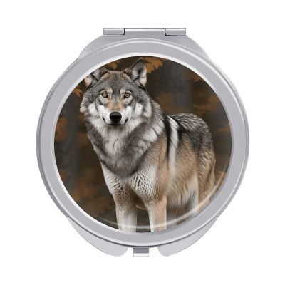 VstaDank Wild Wild Gray Wolf Travel Makeup Mirror 2 X /1 X Magnifying Slim Pocket Mirrors Compact for Purse Travel Makeup Mirrors for Pocket, Handbag, Purse Women Gift