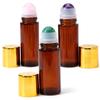 Amber Glass Roller Bottles, 3Pcs 50ml Portable Light-Shielding Roller Bottles for Essential Oils with Natural Quartz Rolling Ball, Rose Quartz and Amethyst and Green Aventurine. view 1
