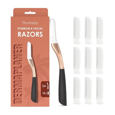 THURLADY Dermaplane Razor for Women Face, 1 Handle + 10 Refills, Rose Gold